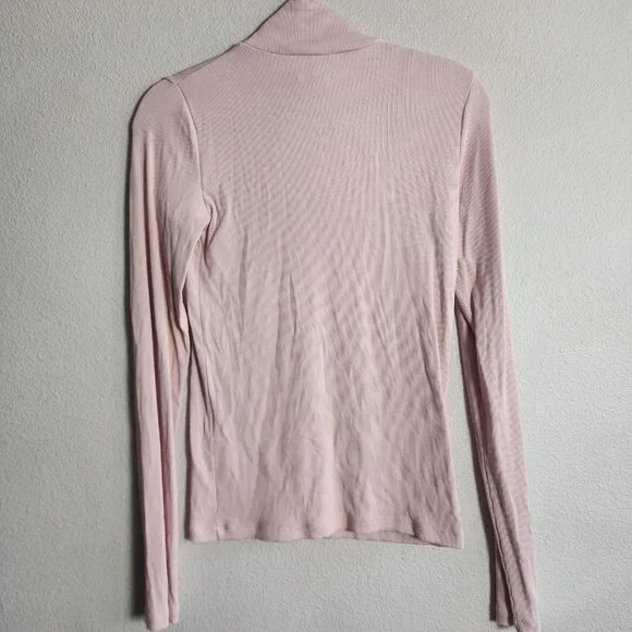 Vince Shirt Womens Medium Pink Ribbed Mock Neck Quarter Zip Long Sleeve Modal - Picture 9 of 11